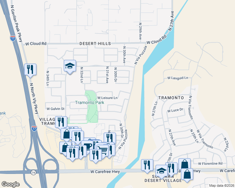 map of restaurants, bars, coffee shops, grocery stores, and more near 35514 North 30th Drive in Phoenix