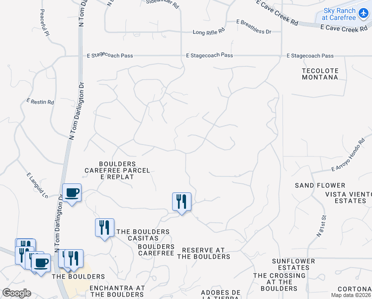 map of restaurants, bars, coffee shops, grocery stores, and more near 1041 North Boulder Drive in Carefree