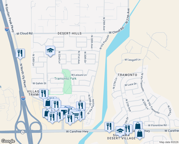 map of restaurants, bars, coffee shops, grocery stores, and more near 35514 North 30th Drive in Phoenix