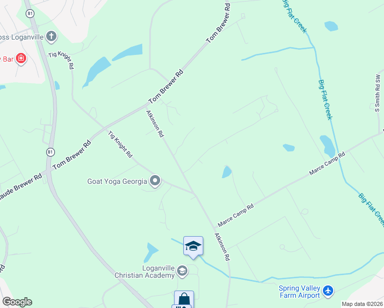 map of restaurants, bars, coffee shops, grocery stores, and more near 3601 Camelot Way in Loganville