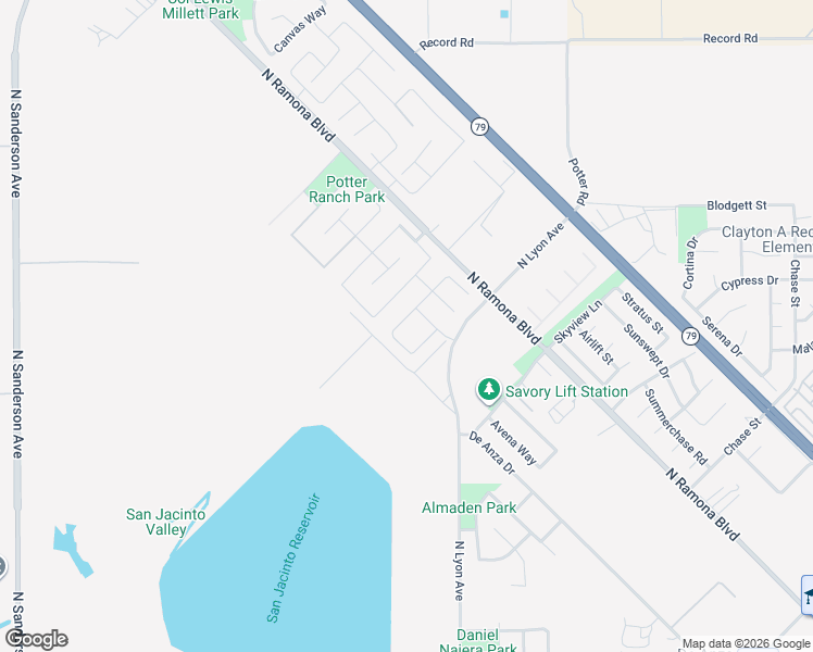 map of restaurants, bars, coffee shops, grocery stores, and more near Noblewood Drive in San Jacinto