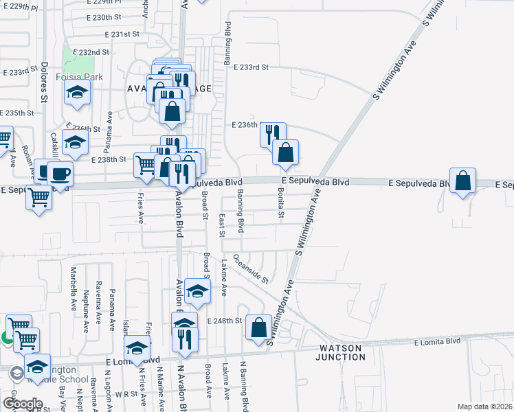 map of restaurants, bars, coffee shops, grocery stores, and more near 831 East Pacific Street in Carson