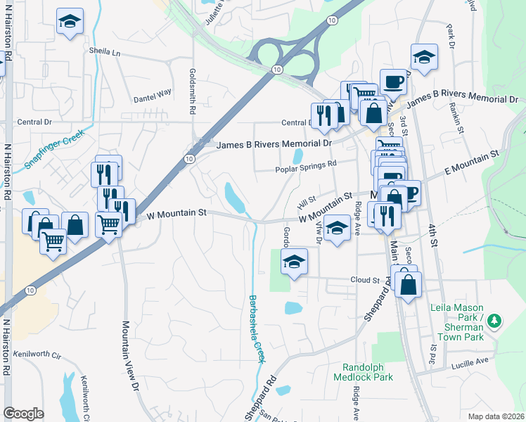 map of restaurants, bars, coffee shops, grocery stores, and more near 968 Sexton Drive in Stone Mountain