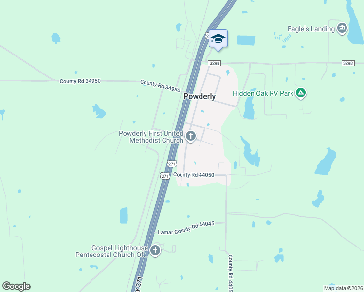 map of restaurants, bars, coffee shops, grocery stores, and more near 125 County Road 44060 in Powderly