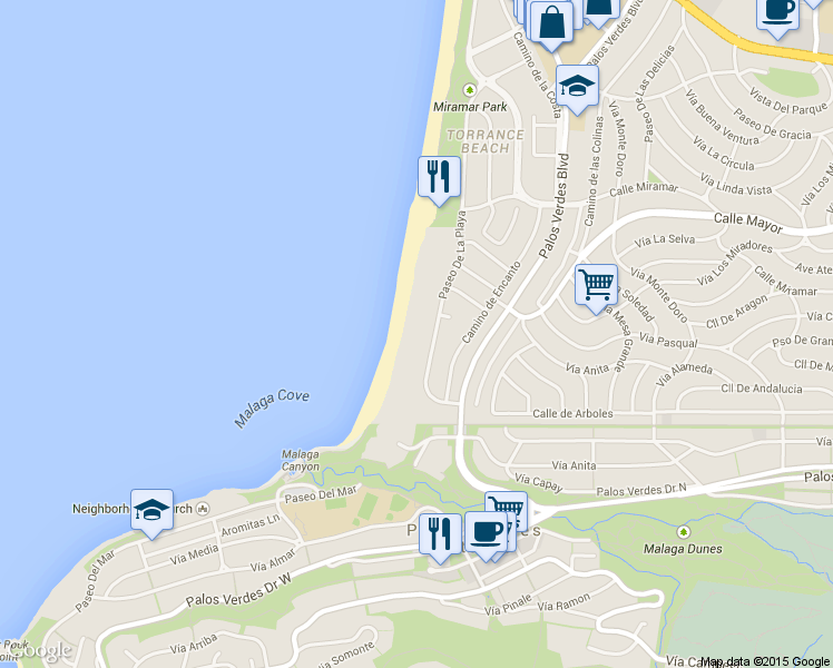 map of restaurants, bars, coffee shops, grocery stores, and more near 537 Paseo De La Playa in Redondo Beach