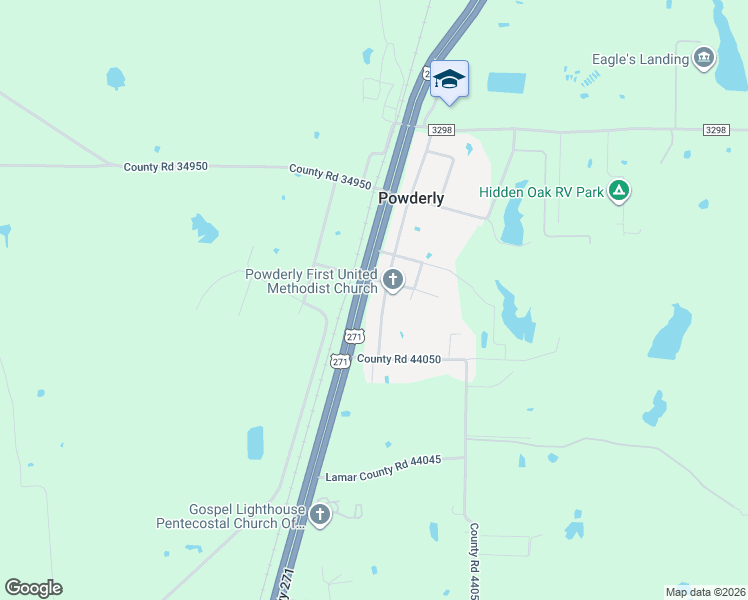 map of restaurants, bars, coffee shops, grocery stores, and more near 125 County Road 44060 in Powderly