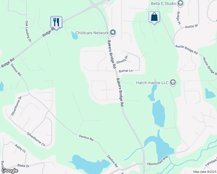 map of restaurants, bars, coffee shops, grocery stores, and more near 547 Bakers Bridge Circle in Douglasville