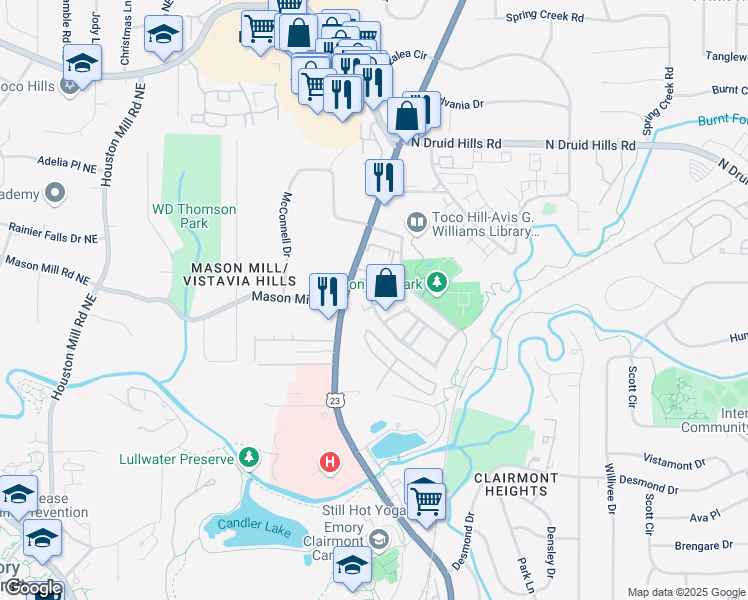map of restaurants, bars, coffee shops, grocery stores, and more near 982 Emory Parc Place in Decatur