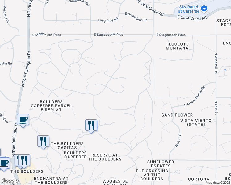 map of restaurants, bars, coffee shops, grocery stores, and more near 1727 Staghorn Lane in Scottsdale