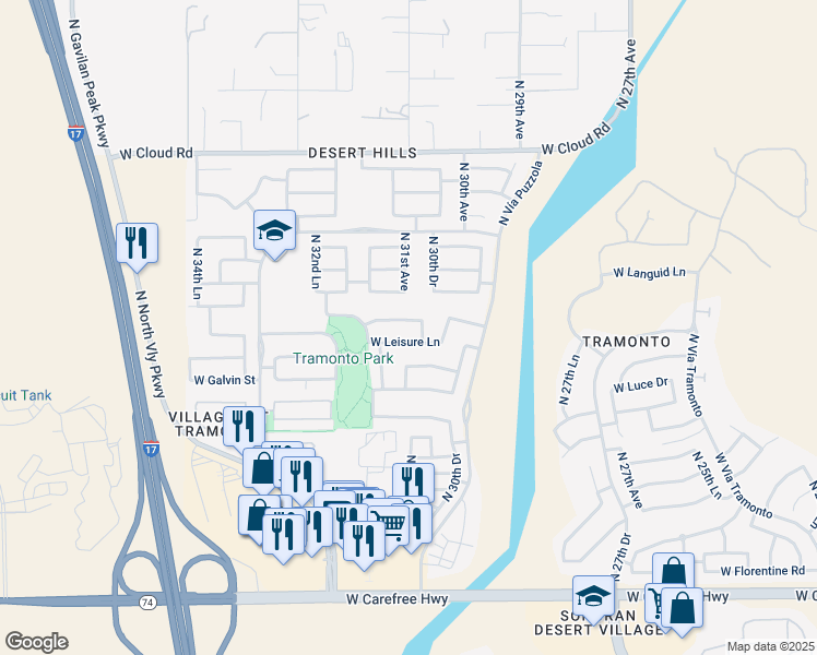 map of restaurants, bars, coffee shops, grocery stores, and more near 3049 West Eagle Claw Drive in Phoenix