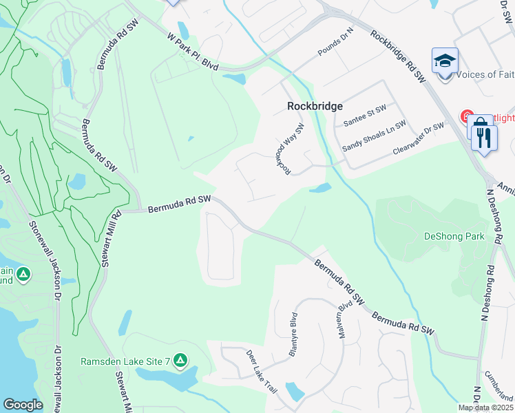map of restaurants, bars, coffee shops, grocery stores, and more near 5488 Aucilla Creek Lane in Stone Mountain