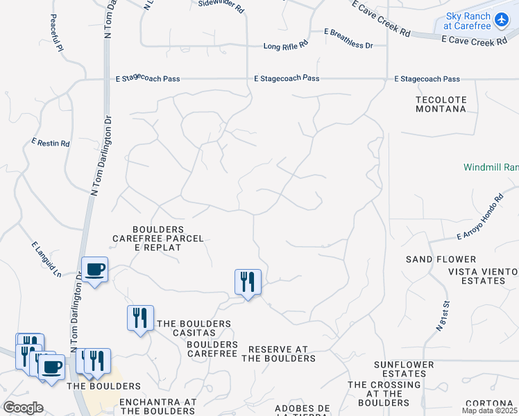 map of restaurants, bars, coffee shops, grocery stores, and more near 1041 North Boulder Drive in Carefree