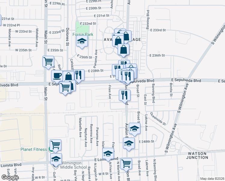map of restaurants, bars, coffee shops, grocery stores, and more near 506 East Lincoln Street in Carson