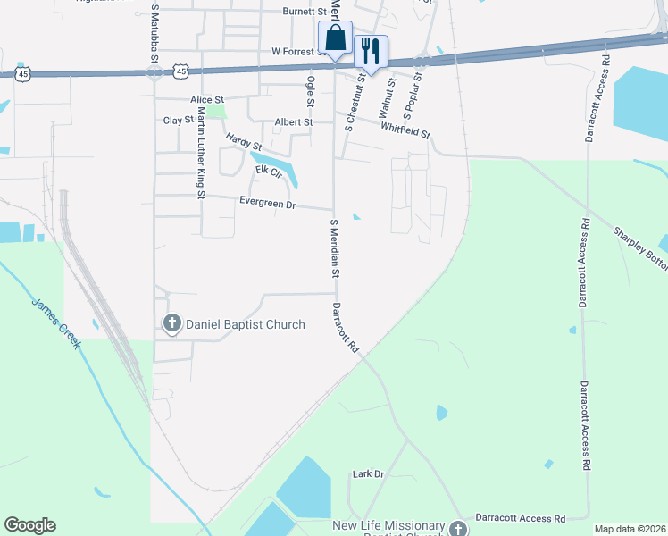 map of restaurants, bars, coffee shops, grocery stores, and more near 1216 South Meridian Street in Aberdeen