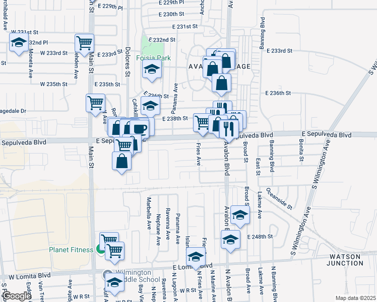 map of restaurants, bars, coffee shops, grocery stores, and more near 426 East Lincoln Street in Carson