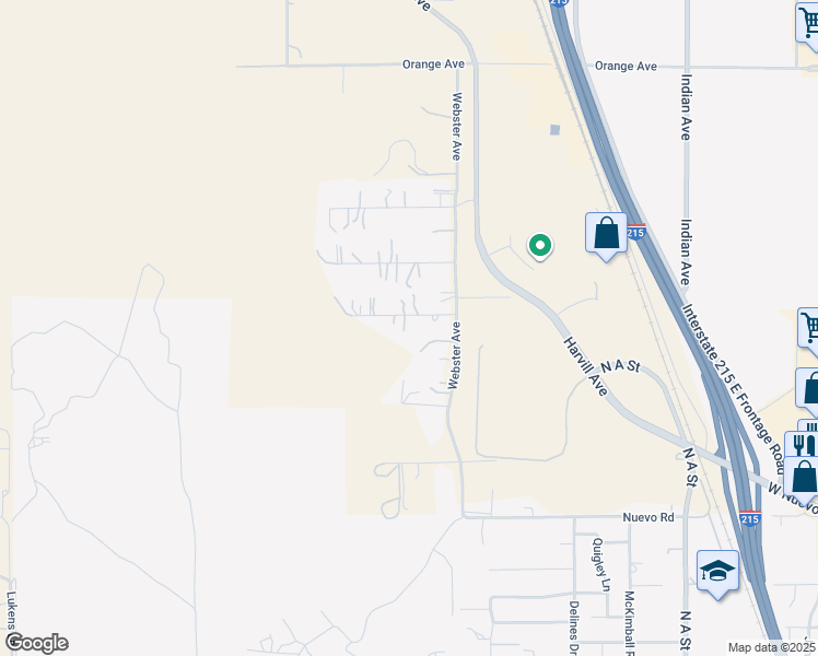 map of restaurants, bars, coffee shops, grocery stores, and more near 23871 Rhodes Avenue in Perris