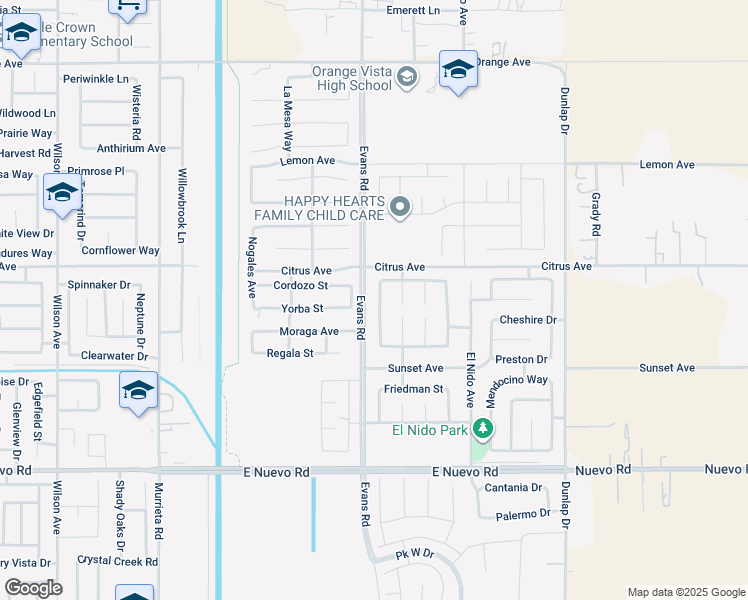 map of restaurants, bars, coffee shops, grocery stores, and more near 1924 English Oak Way in Perris