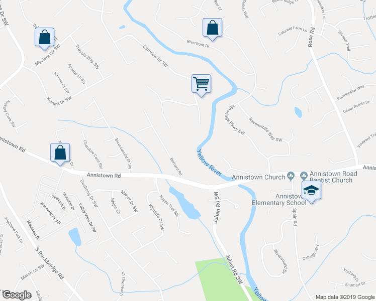map of restaurants, bars, coffee shops, grocery stores, and more near 2878 Heather Row Ridge Southwest in Lilburn