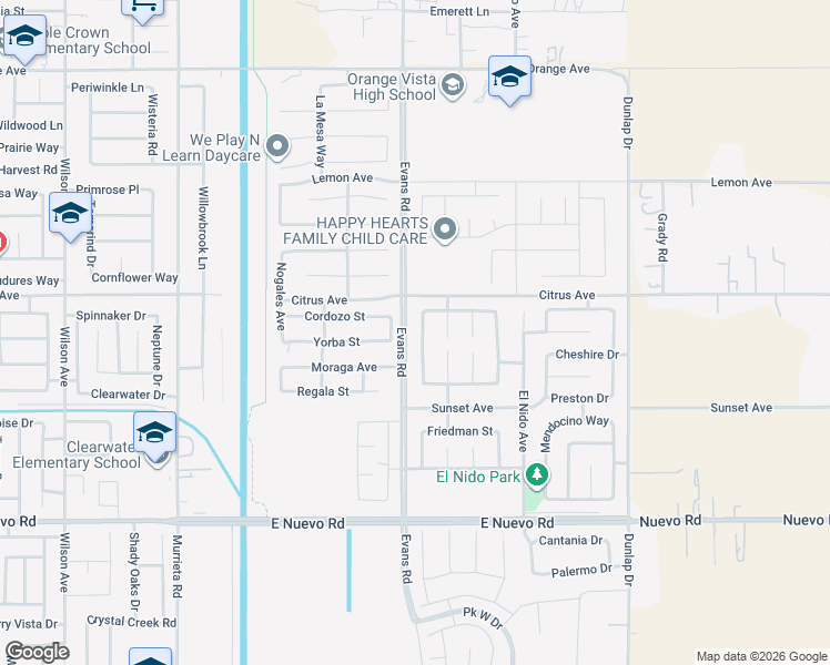 map of restaurants, bars, coffee shops, grocery stores, and more near 1924 English Oak Way in Perris