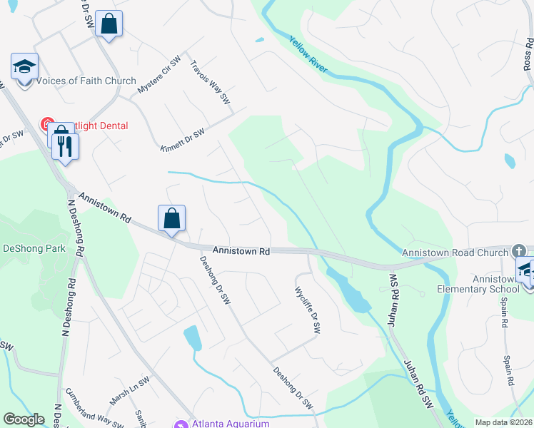 map of restaurants, bars, coffee shops, grocery stores, and more near 4865 Annistown Road in Stone Mountain