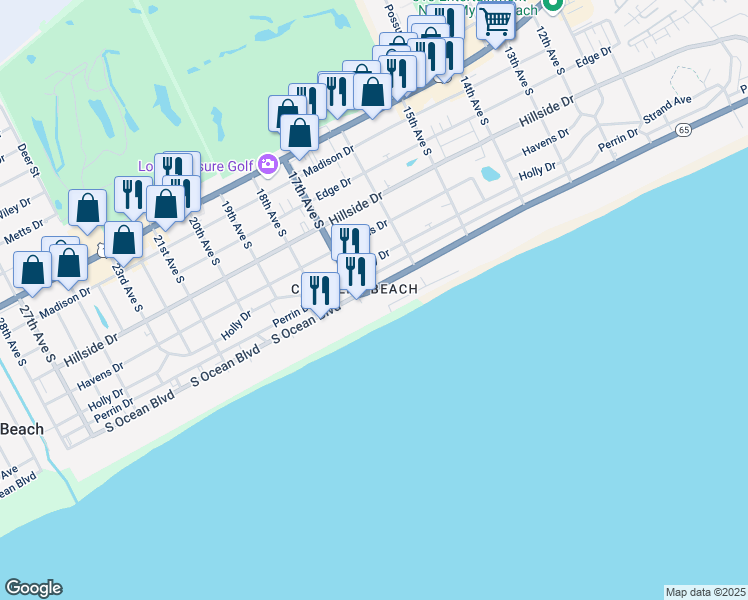 map of restaurants, bars, coffee shops, grocery stores, and more near in North Myrtle Beach