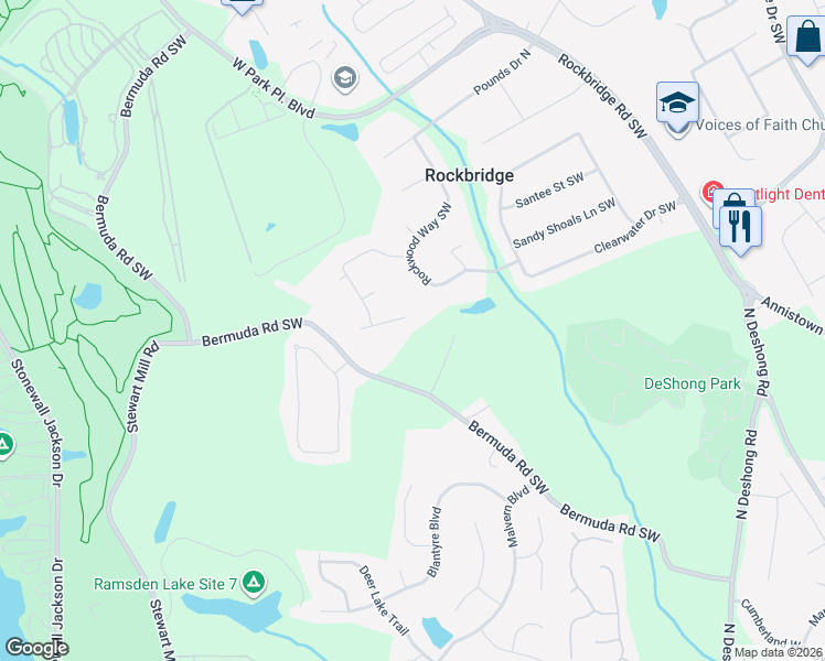 map of restaurants, bars, coffee shops, grocery stores, and more near 5448 Aucilla Creek Lane in Stone Mountain