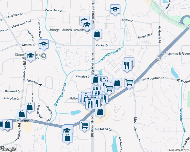 map of restaurants, bars, coffee shops, grocery stores, and more near in DeKalb County