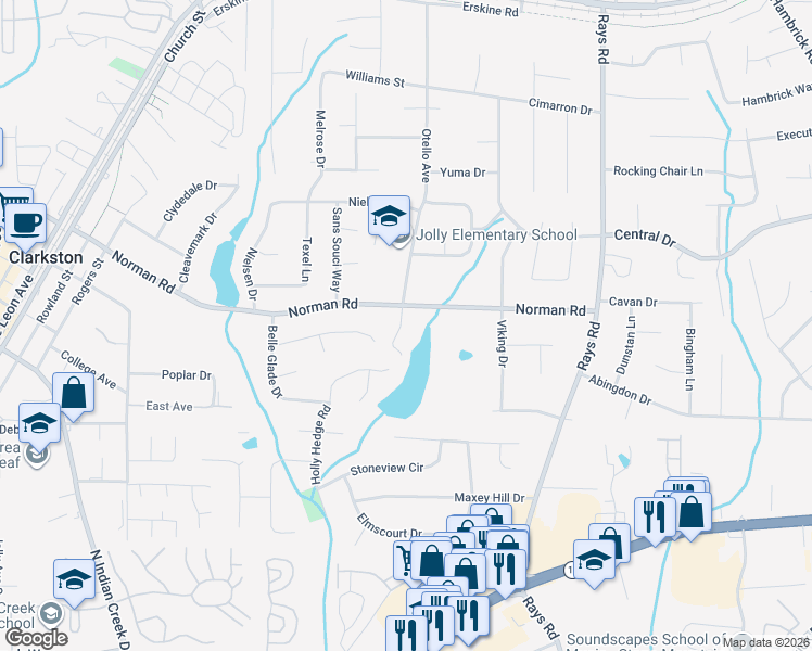map of restaurants, bars, coffee shops, grocery stores, and more near 4029 Norman Road in Stone Mountain