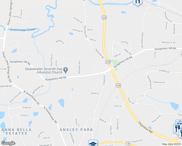 map of restaurants, bars, coffee shops, grocery stores, and more near 6202 Humphries Hill Road in Austell