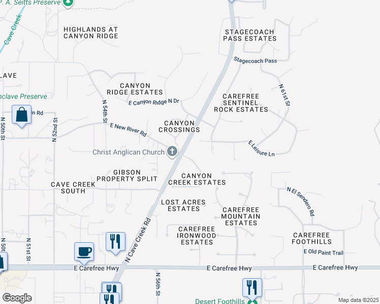 map of restaurants, bars, coffee shops, grocery stores, and more near 35453 Canyon Creek Circle in Carefree