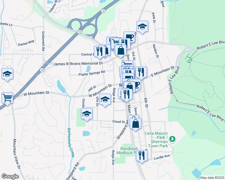 map of restaurants, bars, coffee shops, grocery stores, and more near 986 Ridge Avenue in Stone Mountain