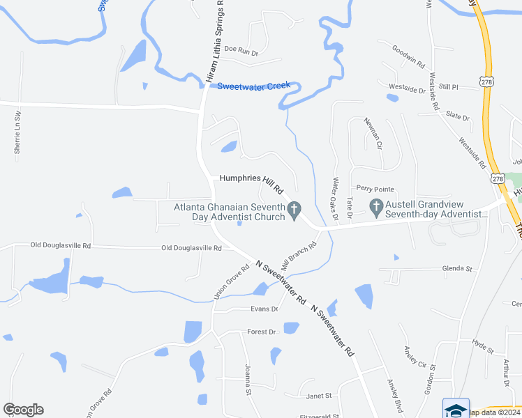 map of restaurants, bars, coffee shops, grocery stores, and more near 6008 Windchase Court Southwest in Austell