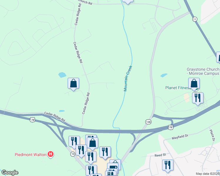map of restaurants, bars, coffee shops, grocery stores, and more near 5110 Reynolds Court in Monroe
