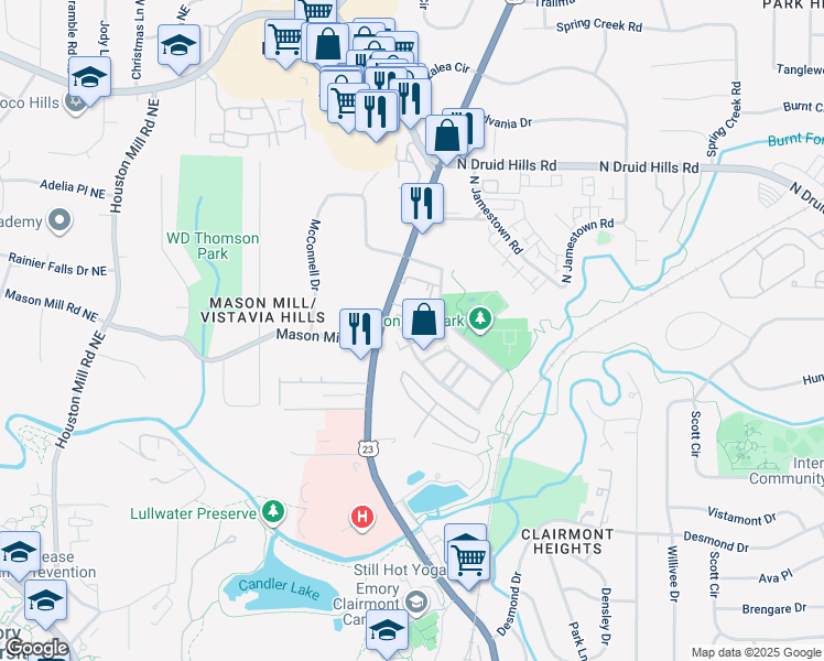 map of restaurants, bars, coffee shops, grocery stores, and more near 1042 Emory Parc Place in Decatur
