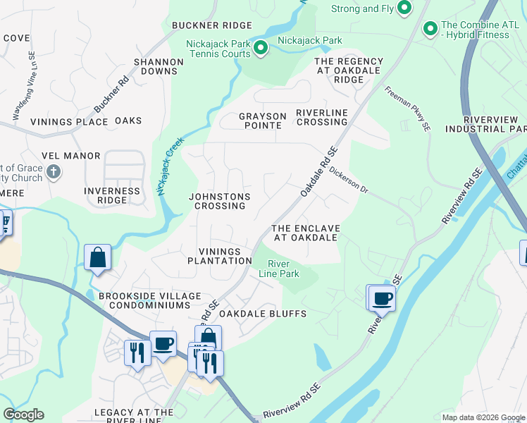 map of restaurants, bars, coffee shops, grocery stores, and more near 5941 Sharp Drive Southeast in Mableton