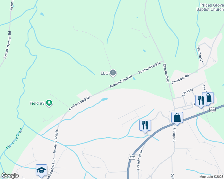 map of restaurants, bars, coffee shops, grocery stores, and more near 1745 Rowland-York Drive in Lincolnton