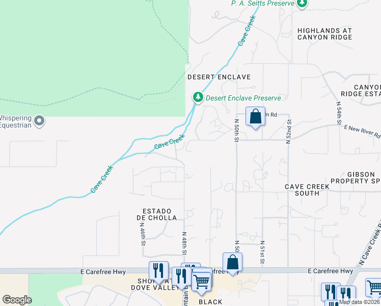 map of restaurants, bars, coffee shops, grocery stores, and more near 35444 North 48th Street in Cave Creek