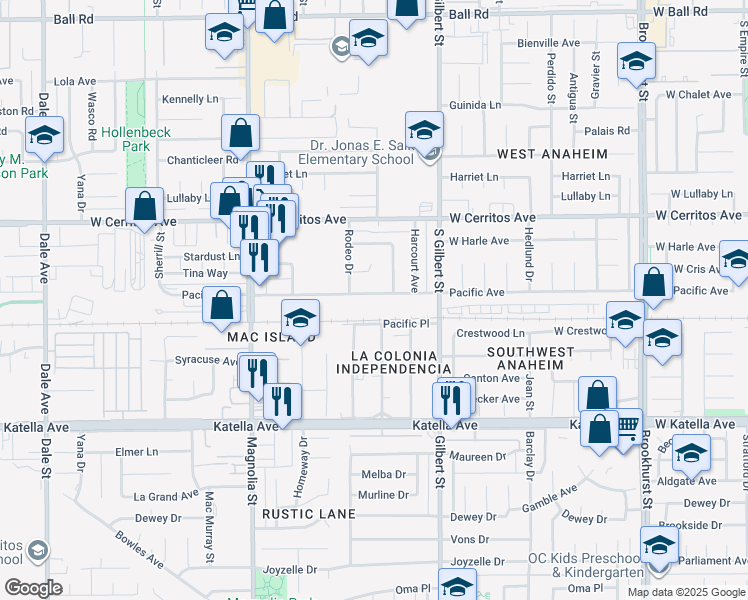 map of restaurants, bars, coffee shops, grocery stores, and more near 9312 Pacific Avenue in Anaheim