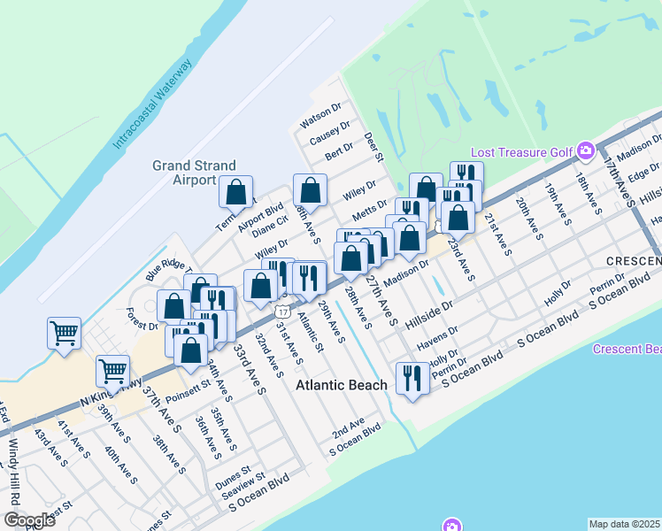 map of restaurants, bars, coffee shops, grocery stores, and more near 2804 U.S. 17 in North Myrtle Beach