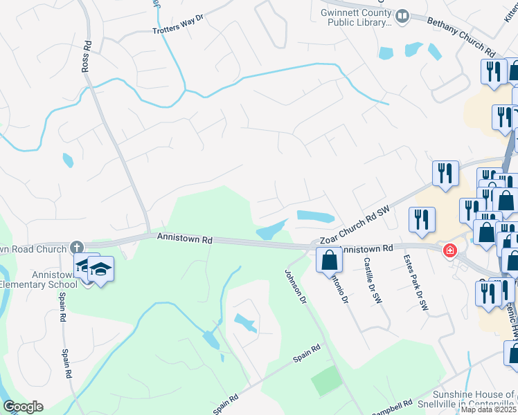 map of restaurants, bars, coffee shops, grocery stores, and more near 4316 Constellation Boulevard in Snellville