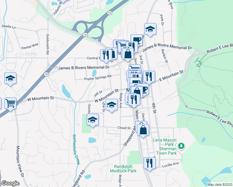 map of restaurants, bars, coffee shops, grocery stores, and more near 976 Ridge Avenue in Stone Mountain