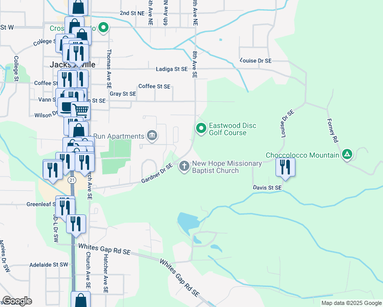 map of restaurants, bars, coffee shops, grocery stores, and more near 1729 Gardner Drive Southeast in Jacksonville