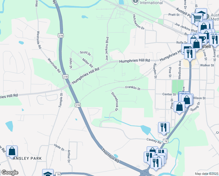 map of restaurants, bars, coffee shops, grocery stores, and more near 2270 Stonebrook Drive in Austell