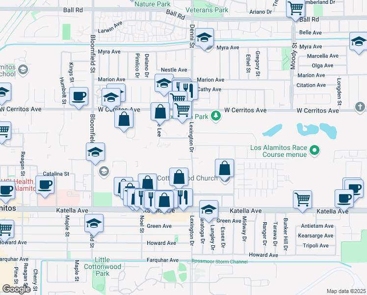 map of restaurants, bars, coffee shops, grocery stores, and more near Lexington Drive in Cypress