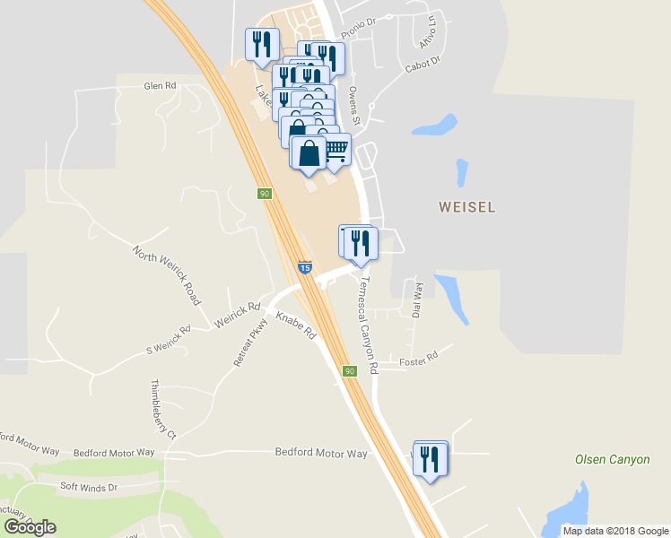 map of restaurants, bars, coffee shops, grocery stores, and more near 8120 Dos Lagos Drive in Corona