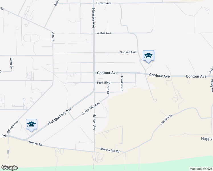 map of restaurants, bars, coffee shops, grocery stores, and more near 31343 Park Boulevard in Nuevo