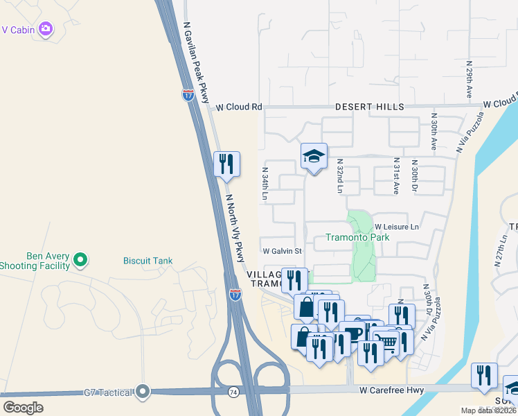 map of restaurants, bars, coffee shops, grocery stores, and more near 3449 West Little Hopi Drive in Phoenix