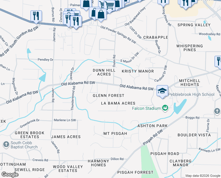 map of restaurants, bars, coffee shops, grocery stores, and more near 6141 South Glenn Forest Southwest in Mableton