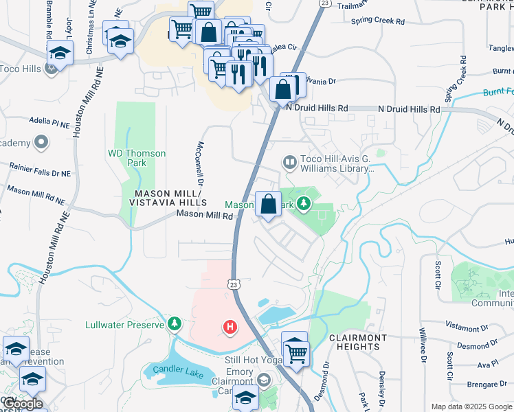 map of restaurants, bars, coffee shops, grocery stores, and more near 1046 Emory Parc Place in Decatur