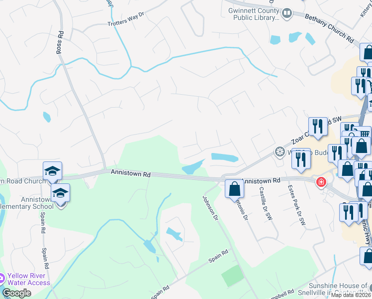 map of restaurants, bars, coffee shops, grocery stores, and more near 4306 Constellation Boulevard in Snellville